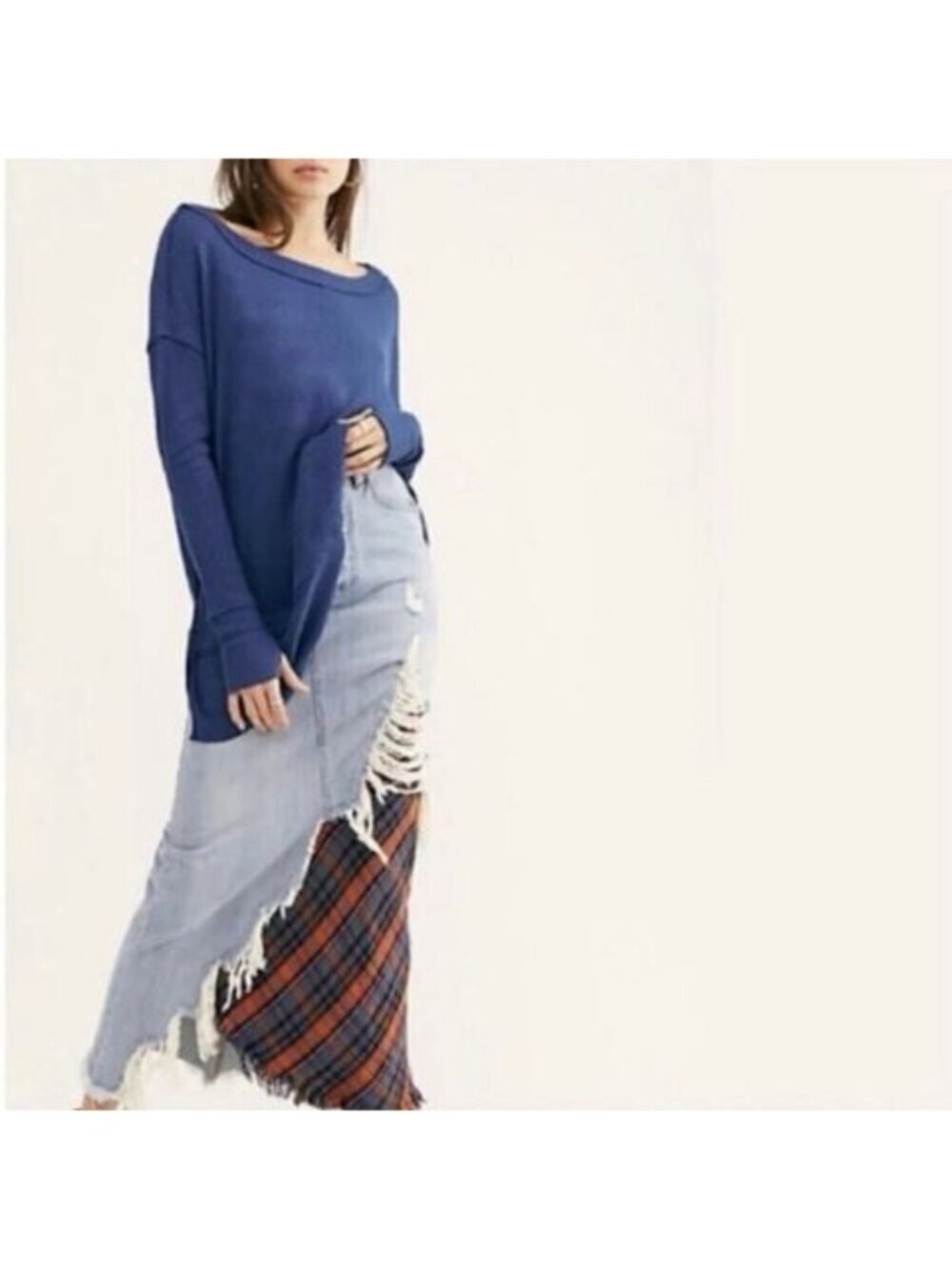 Free People We The Free North Shore Blue Thermal Sweater Tunic Top XS